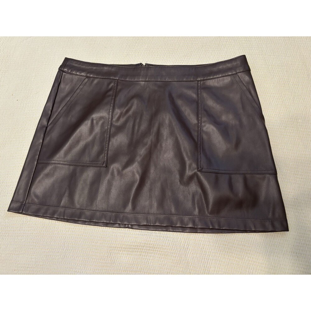 A New Day Womens‎ Faux Leather Mini Skirt Brown A-Line Patch Pocket Size L